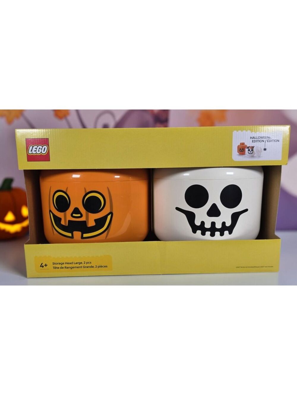 LEGO Halloween Storage Heads Large Pumpkin Skeleton 2 Pc NIB 2020